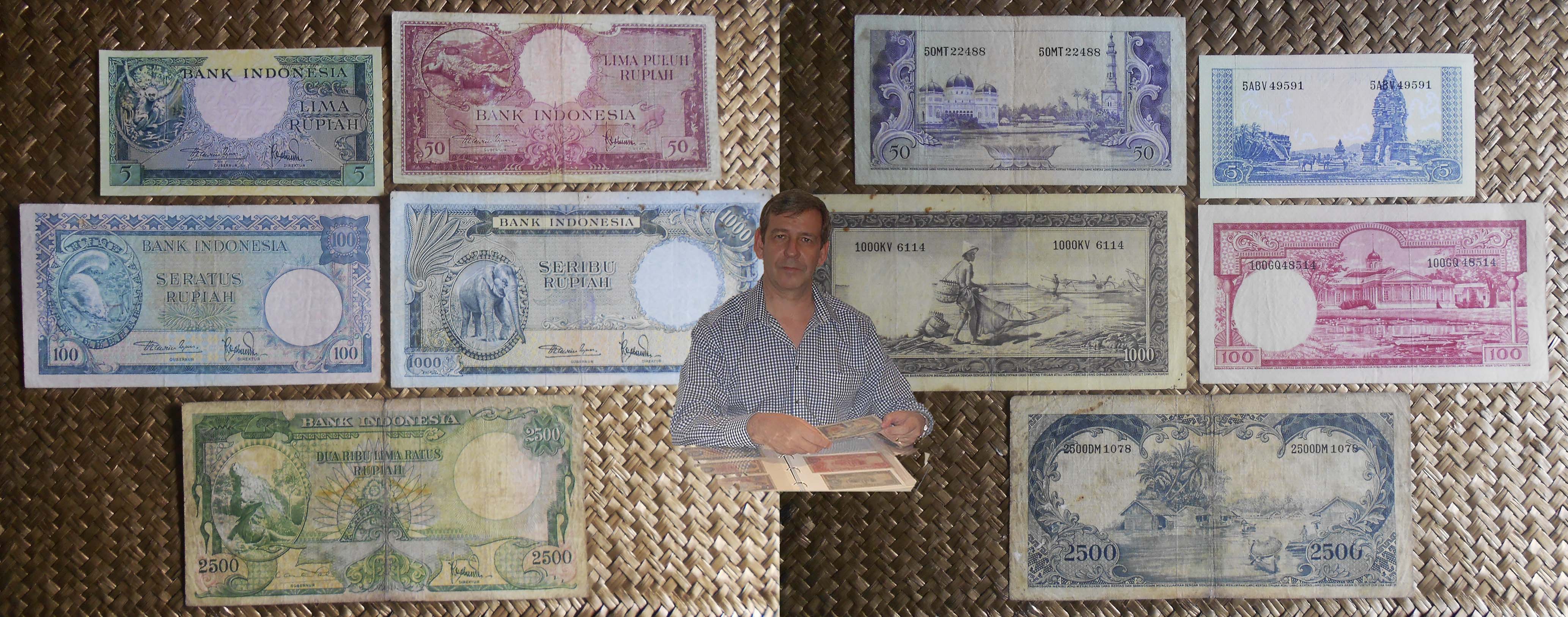 Indonesia serie rupias 1957 -Fauna- anversos y reversos