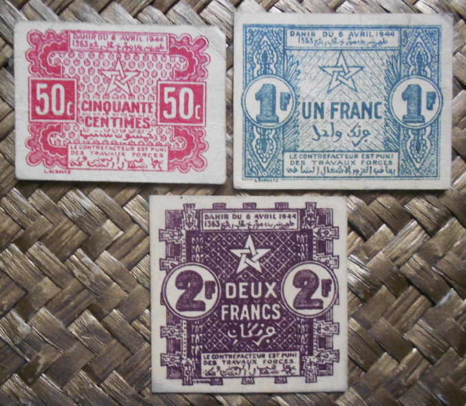 Empire Cherifien Protectorado francés serie francos 1944 anversos